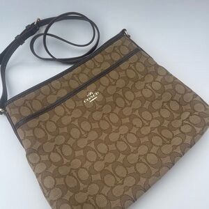 Coach Brown Signature Crossbody Bag with Leather Trim